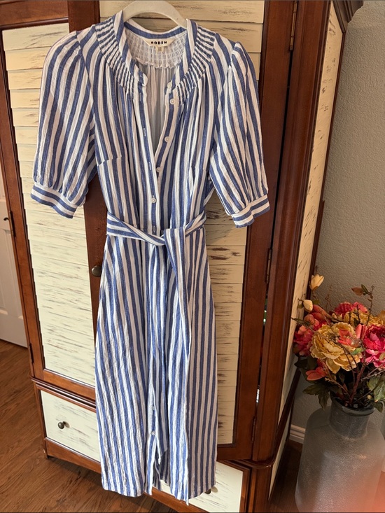 Boden Dresses & Skirts - Boden Ada Double Cloth Blue & White Stripe Belted Midi Shirt Dress | Size US4